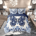 thumbnail image 2 of Manfei Vintage Butterfly 7-Piece Bedding Sets Twin Size, Blue Diamond Damask Comforter Sets with Sheets, Baroque Flower Floral Bedding Accessories, Super Cozy Room Decor, 2 of 8