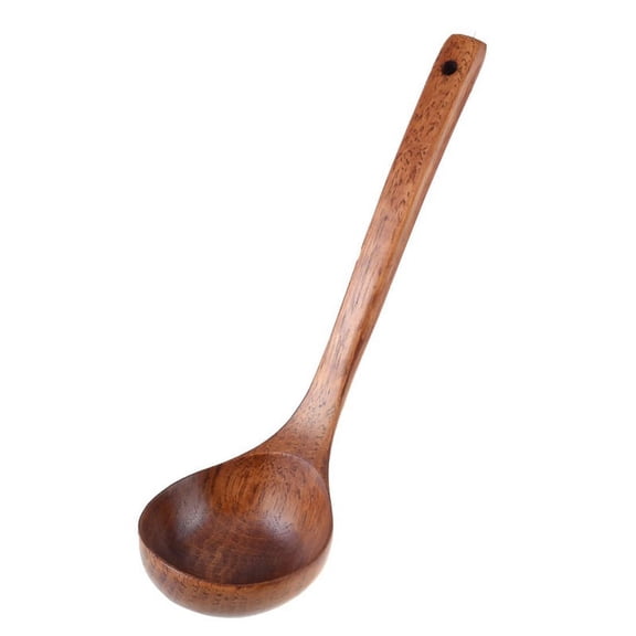 Vruelia 1 Pack Kitchen Cooking Straight Handle Wooden Wood Soup Scoop Spoon Ladle Brown 11" Long