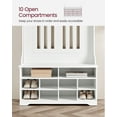thumbnail image 3 of Hall Tree with Bench and Shoe Storage, Freestanding Coat Rack with 5 Hooks & 10 Adjustable Compartments, for Entryway Mudroom, Cloud White, 3 of 8