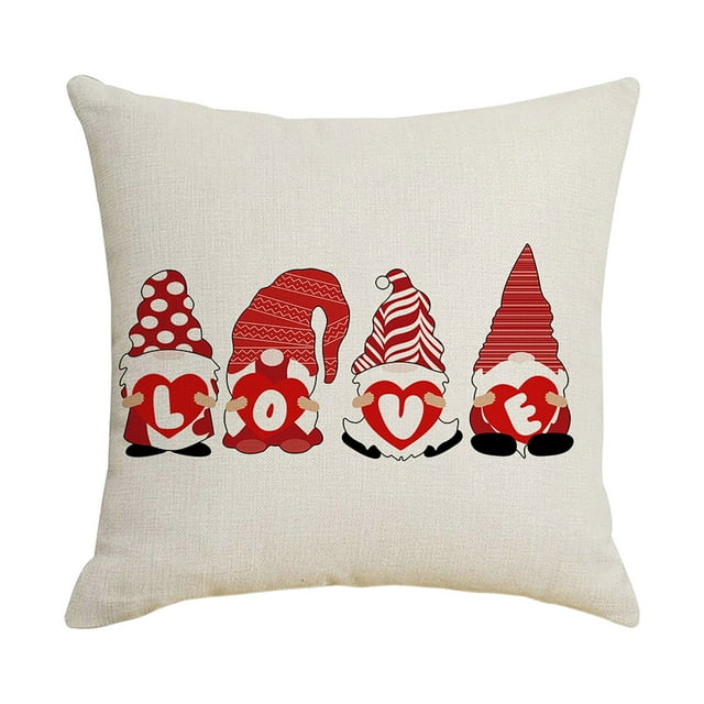 Fiudx Funda de Cojín de Gnomo de San Valentín, Decoración de Sofá con Temática de Amor, Tela de Lino, Forma Cuadrada, Diseño Multicolor, Ideal para Fiestas, 45 X 45 Cm, Incluye Relleno de Almohada.
