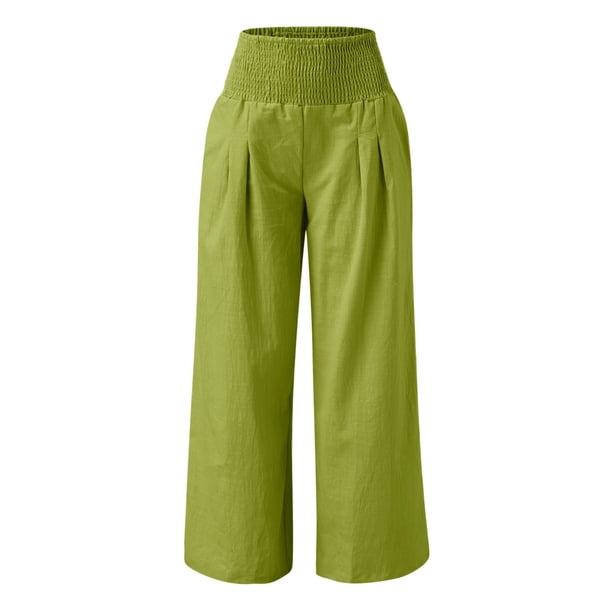 Pantalones casual para mujer Inicio Pantalones altos Pantalones de pierna Color Cintura ancha Sueltos Mujeres Sólido Sexy Pantalones casuales de mujer