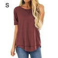 thumbnail image 1 of stanreset T-shirt pour Femme, Haut Uni à Coutures, Blouse à Ourlet Asymétrique, Violet Rouge, P, 1 of 7