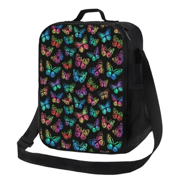Fotbe Multicolored Butterflies Lonchera Bolsa de Almuerzo para Hombres y Mujeres, Lonchera de Gran Capacidad, Bolsa de Almuerzo Reutilizable, Bolsa Térmica Aislante