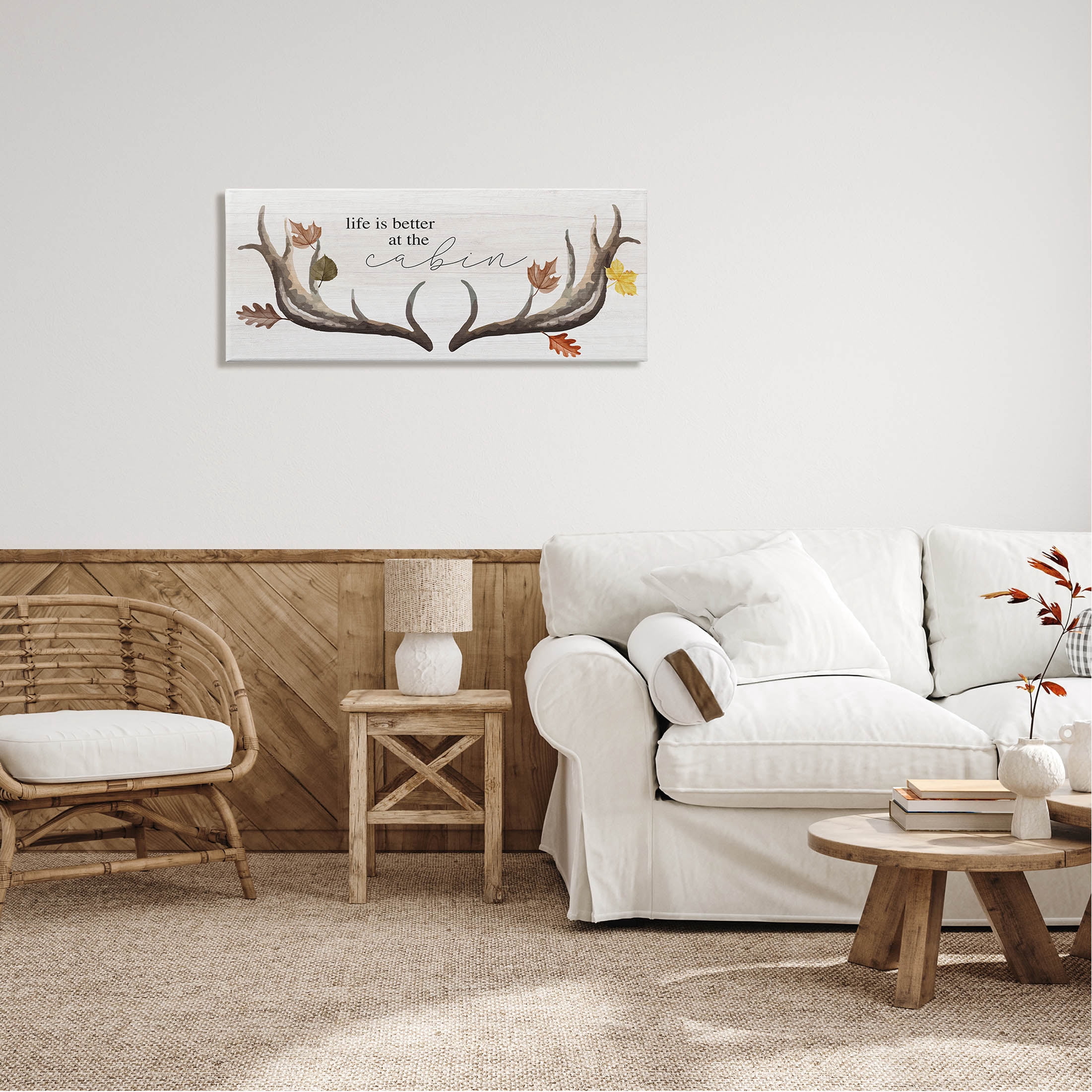 Stupell Industries Life Better at Cabin Antlers Graphic Art Gallery Wrapped Canvas Print Wall Art, Design by Lil' Rue