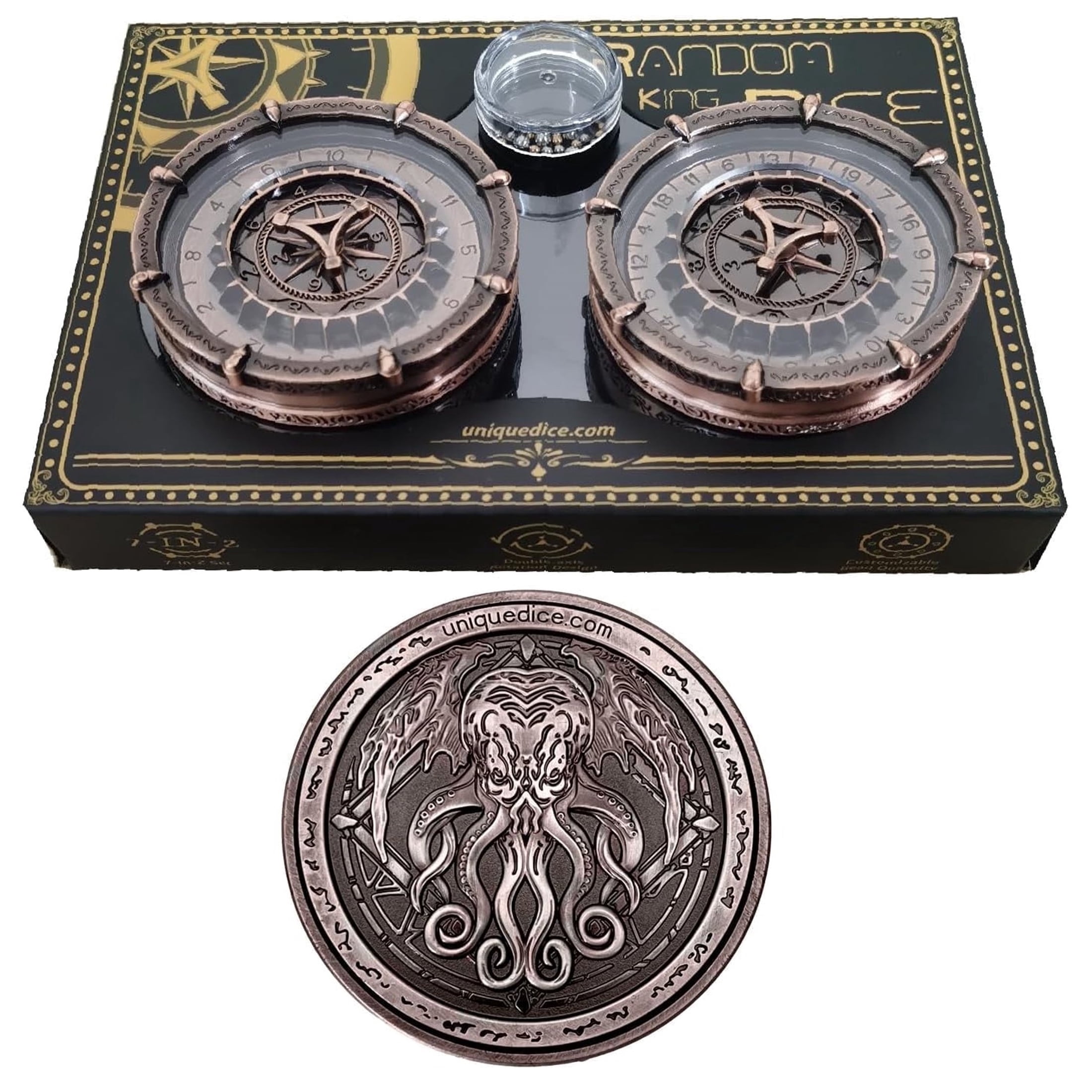 Random DND Dice Cthulhu, 7-in-2 Roulette Dice, Yellow  Brown