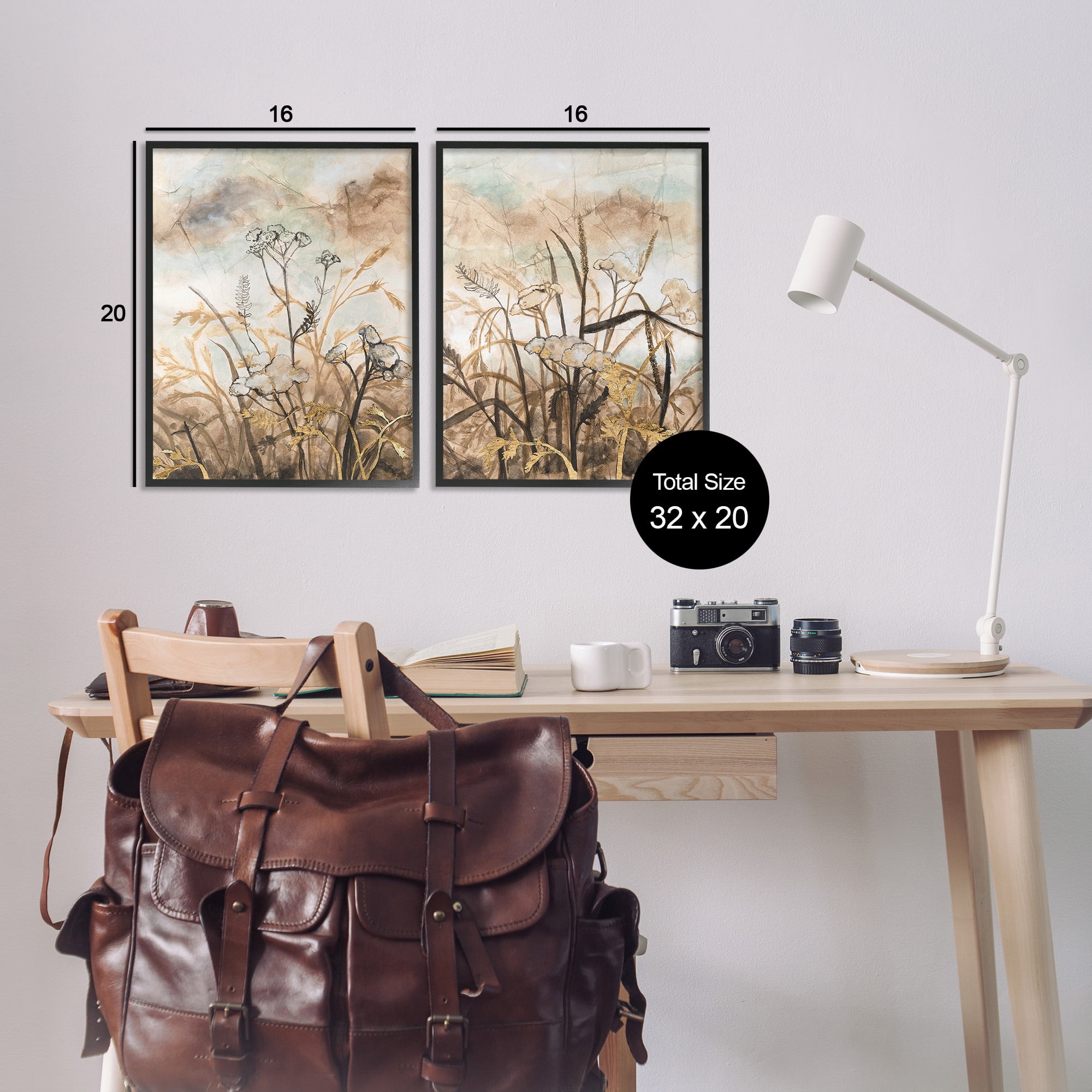 Stupell Industries Abstract Nature Outlines Landscape Painting Black Framed Art Print Wall Art, 16 x 20, Set of 2