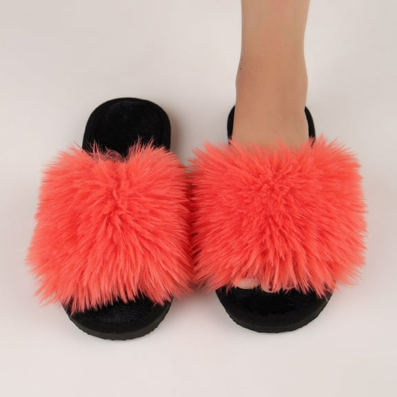 Qicasul Women's slipper Winter Fuzzy Fluffy Fleece Slippers Indoor Cozy Shoes With Sole for Home Comfort And Warmth Orange