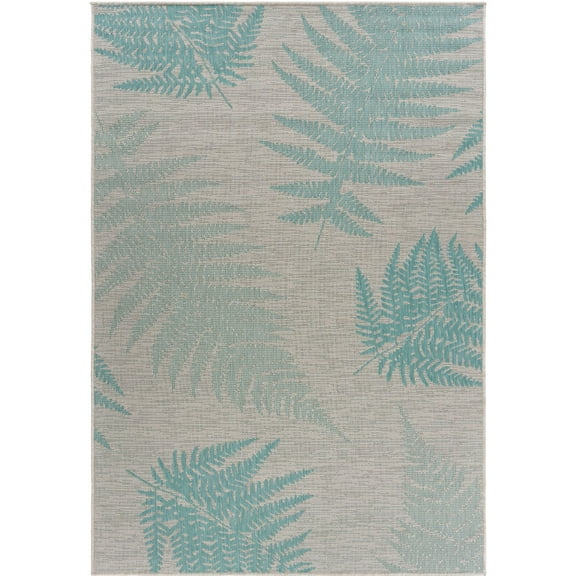 Laddha Home Designs 7.75' x 9.75' Green and Ivory Fallen Fern Rectangular Outdoor Area Throw Rug