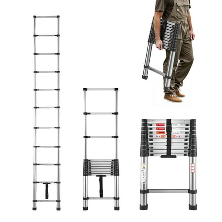 VEVOR Telescoping Ladder,10.5ft 330LB Stainless Steel Extension Ladder with Non-Slip Feet, 11-Step Collapsible Ladder for Home/RV/Loft