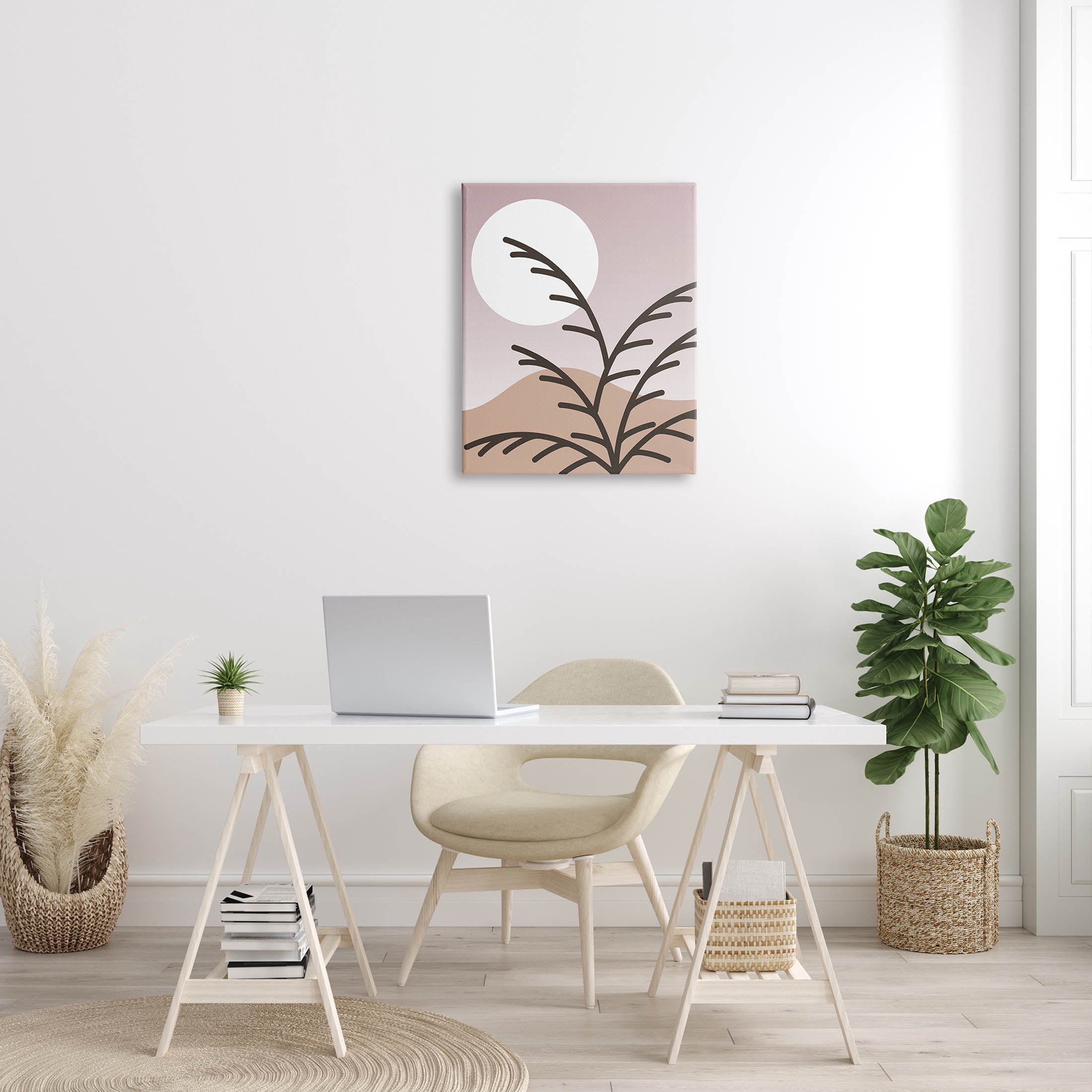 Modern Pastel Moon Branches Botanical & Floral Graphic Art Gallery Wrapped Canvas Print Wall Art