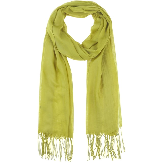 Bufanda de invierno cálida de imitación de cachemira INSPIRE CHIC, chal de franjas de color sólido para mujeres y hombres 78.7"x27.6" amarillo verde