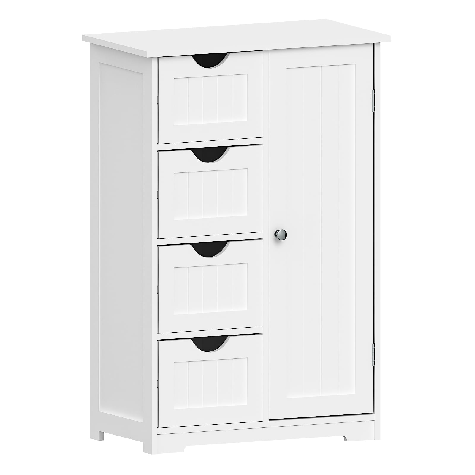 Ktaxon Wooden Bathroom Floor Cabinet, Side Storage Organizer with 4 Drawers, 1 Cupboard & 2-Shelves, White