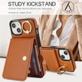 thumbnail image 4 of Allytechgroup iPhone 15 Wallet Case, Ring Holder Stand Cards Slots Shockproof Retro Flip Back Cover Phone Case for Apple iPhone 15, Brown, 4 of 7