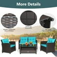 thumbnail image 6 of Costway 8 PCS Patio Rattan Furniture Set Glass Table Shelf Sofa Cushion Turquoise, 6 of 9