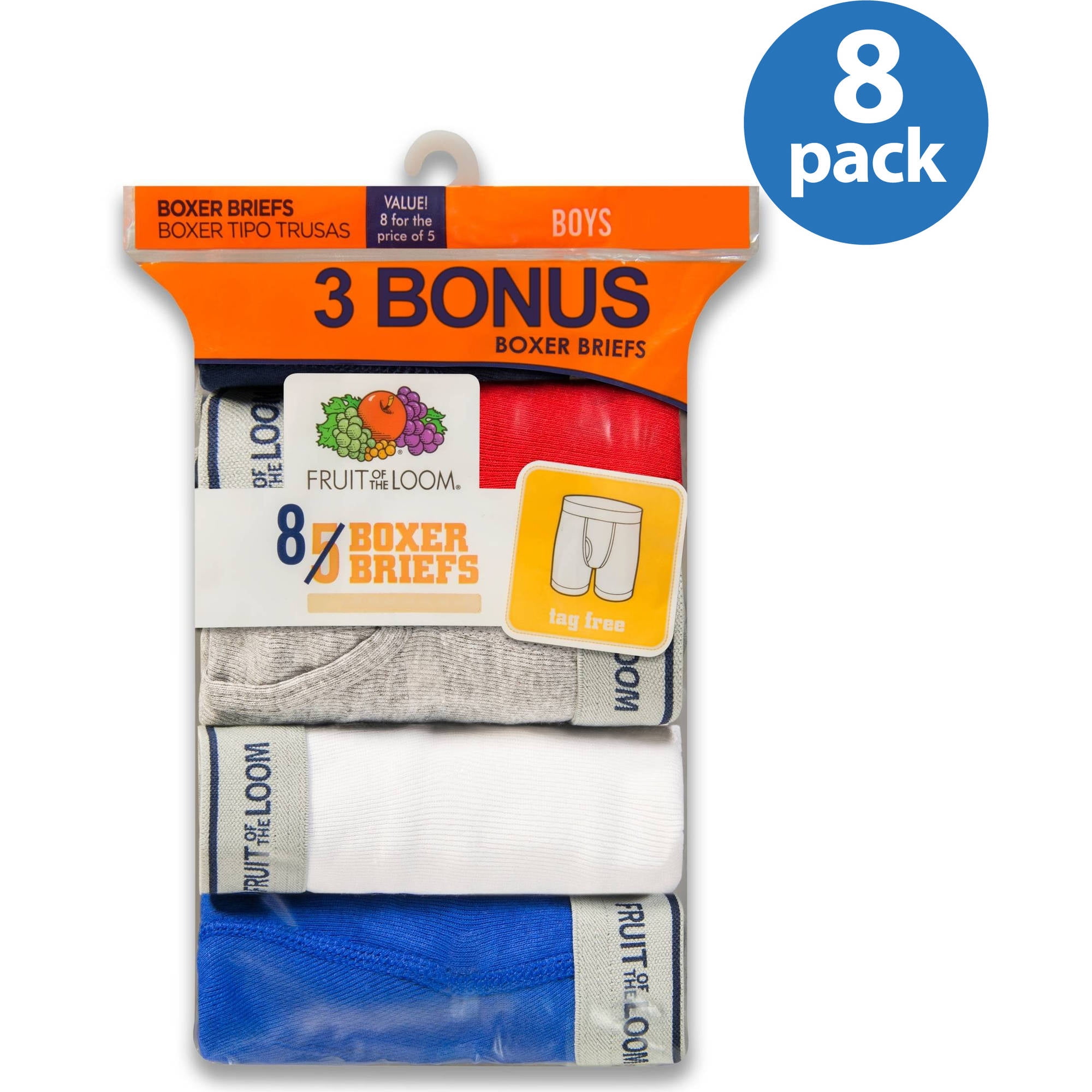 Fruit of the Loom Boys 5+3 Assorted Color Boxer Brief Bonus Pack