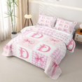 thumbnail image 3 of meiyoeat Ribbon Letter Print D Twin Quilt Set For Kids,Pink Patchwork Geometric Plaid Twin Coverlet Set,2pcs, 3 of 7