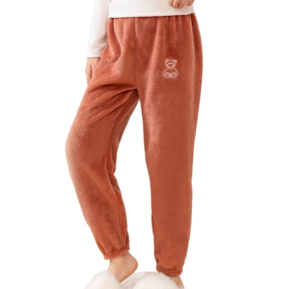 Honhmin Fleece Pants for Girls, Elastic Waist Winter Soft Thermal Loungewear Pants Red Size 10-11 T