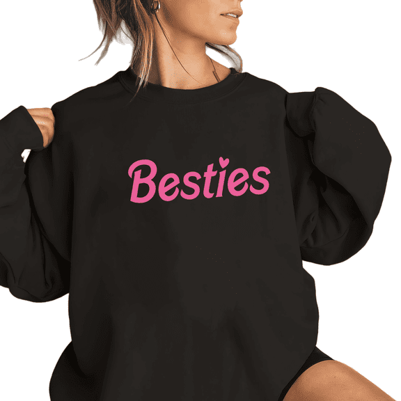 Graphic Sweatshirt Print Sweatshirt Besties Heart Black Relaxed Crew Neck BFF Leisure Gathering Wear S-3XL Tops