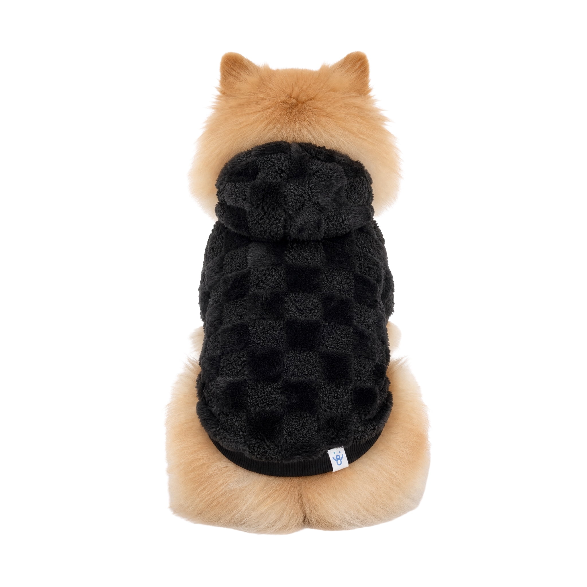 Oodles Checkerboard Fall Sherpa Dog Hoodie, Black, Small