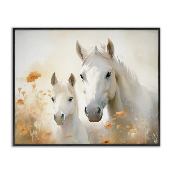 Stupell Industries French Country Horse & Foal with Flowers Black Framed Giclee Art, 14 x 11, by Ramona Murdock
