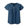 thumbnail image 5 of GRACE & GRANDEUR Women's Plus Size Easter Tops Pintuck Front Ruffle Sleeve Blouse Button Notch Neck Dressy Casual Tunic Shirt 1X Dark Blue, 5 of 7