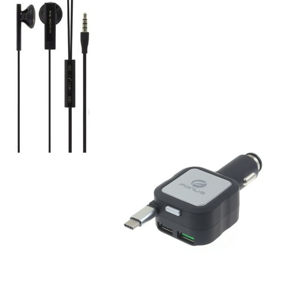 Headphones Wired Earphones w Retractable Car Charger D6K for Acer Liquid Jade Primo - Alcatel PulseMix, 7, Idol 5S 5 4S - ASUS Zenfone V Live, ROG Phone, AR 6 5z 4 Pro - Blackberry Motion