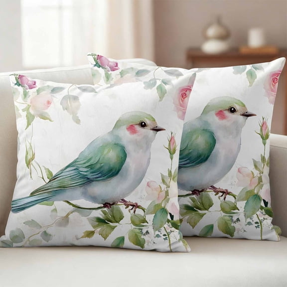 Pack of 2 Outdoor Pillow Covers 18x18 Inch Waterproof Farmhouse Flower Throw Pillow Covers,Decorative Couch Pillow Shams Protectors Country Bird Plant Spring Summer Patio Pillowcases Cushion Covers