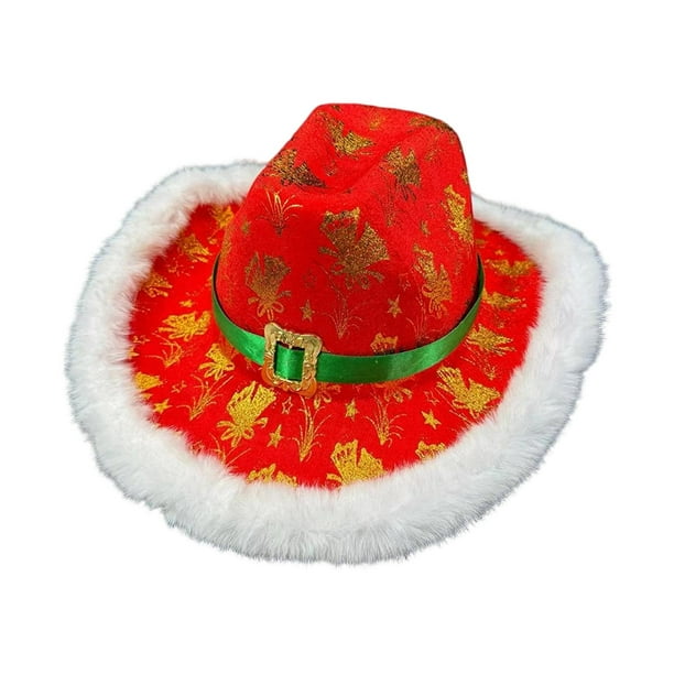 Sombrero de vaquero navideño, elegante accesorio de disfraz occidental para fiesta temática de carnaval. Flores doradas