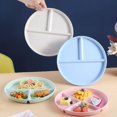 thumbnail image 2 of 3 Grids Round Divided Plate Eco-friendly Reusable Anti-fall Food Tray Wheat Straw Compartment Plate Salad pink, 2 of 6
