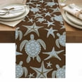 thumbnail image 2 of Marine Life Table Runner, Vintage Blue Sea Turtles Starfish Black Background Cotton Linen Kitchen Table Decoration Washable Dining Tabletop Runners for Home Party Decor 14x72 Inches, 2 of 9