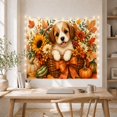 thumbnail image 5 of Cute Puppy in Basket with Sunflowers and Maple Leaves, Playful Rustic Style for Dog Lovers, Harvest Wall Art, Housewarming Gift, Tapestry Wall Hanging for Bedroom and Living Room, 5 of 7