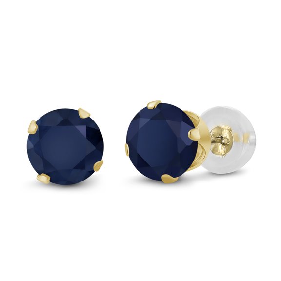 Gem Stone King 14K Yellow Gold Blue Sapphire Stud Earrings for Women Men (0.70 Cttw, Gemstone September Birthstone, Round 4MM)