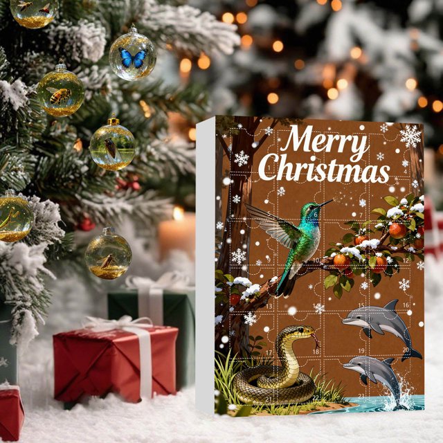 Calendario de Adviento de Adornos de Navidad 2025 con 24 llaveros acrílicos de naturaleza para árbol y mochila – Decoración de animales de invierno y actividad familiar navideña