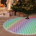 thumbnail image 6 of Rocae Rainbow Peacock Feathers for Christmas Tree Skirt with Pom Pom Trim for Holiday Party for Holiday Home Decor Indoor Outdoor-48", 6 of 7