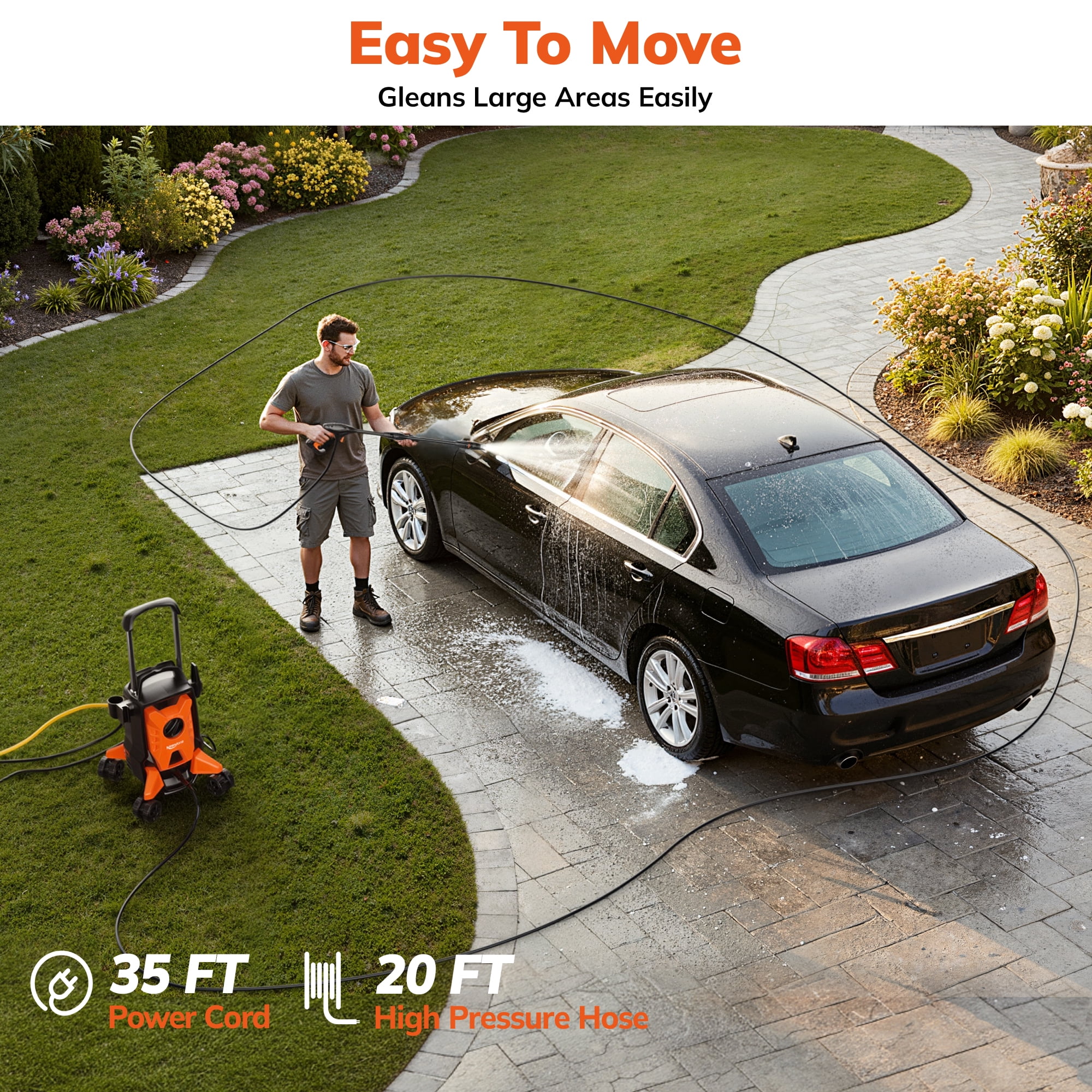 TCISA Electric 4000 PSI Pressure Washer,Max 2.8 GPM Power Washer with 35FT Cord,20FT Hose,Adjustable Nozzle 0-120°,Foam Cannon for Patios Cars Fences Driveways Orange