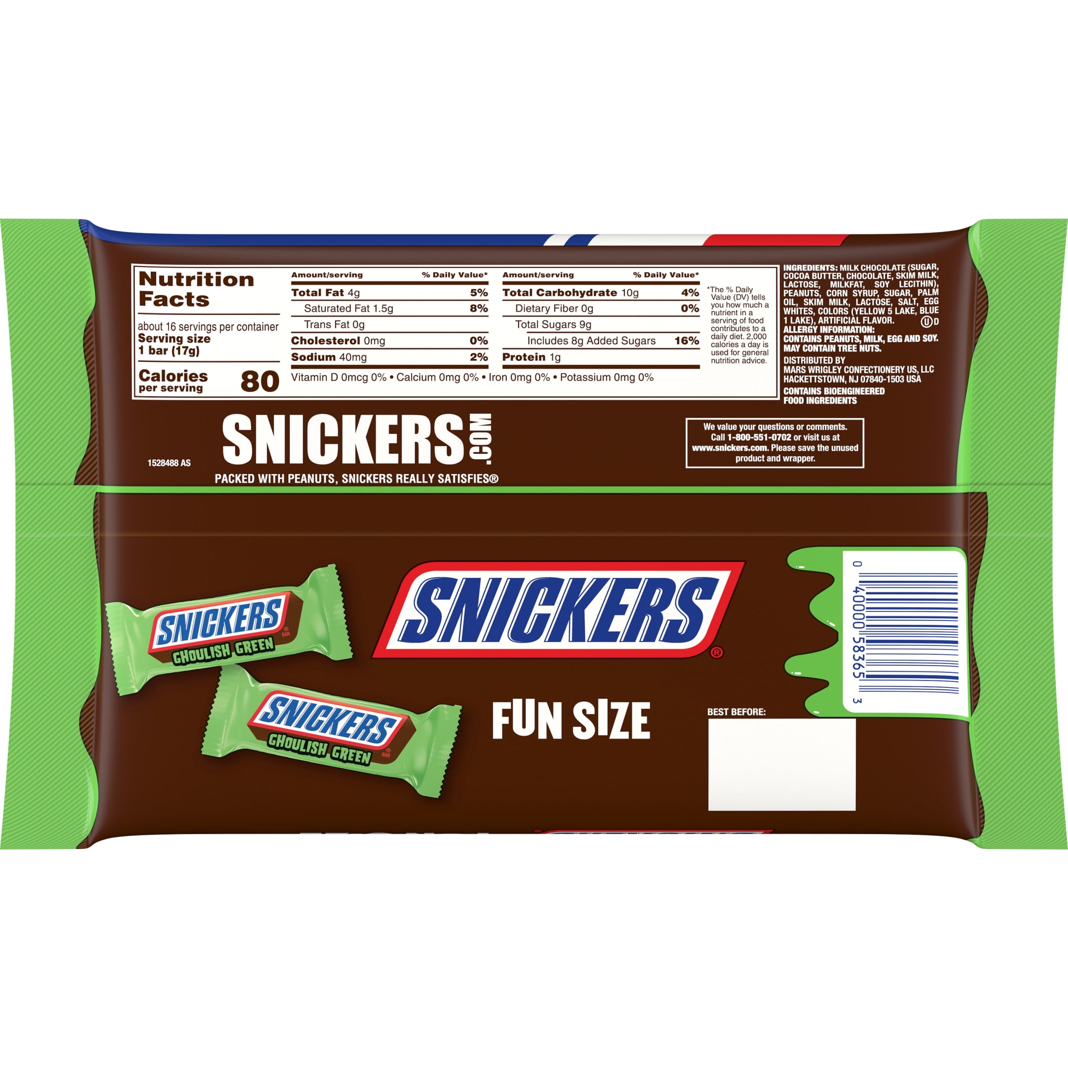 (2 pack) Snickers Ghoulish Green Milk Chocolate Halloween Candy Bars - 9.69 oz Bag