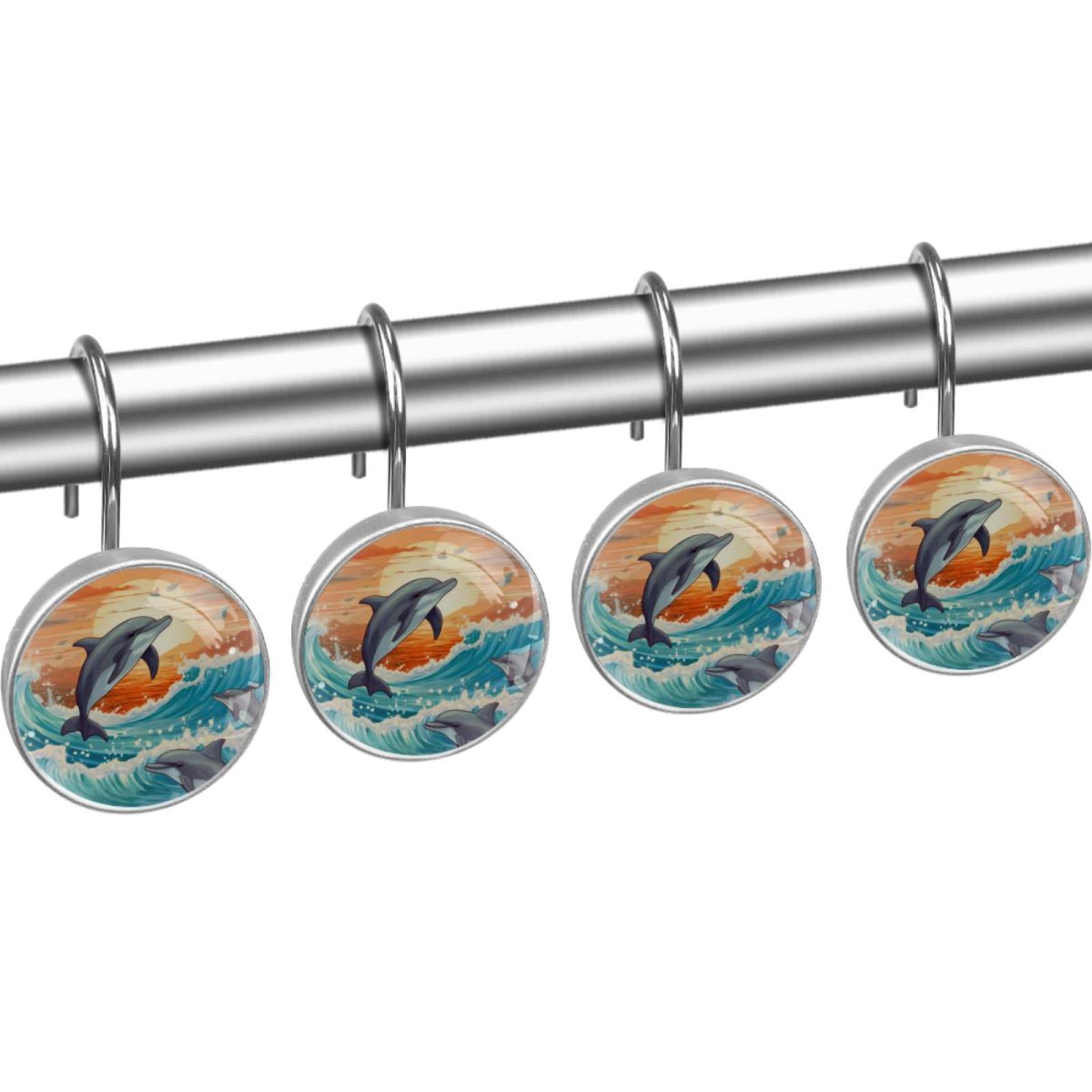12 Pack Round Shower Curtain Hooks Crystal Glass Shower Rings Dolphin Curtain Hooks Home Decoration