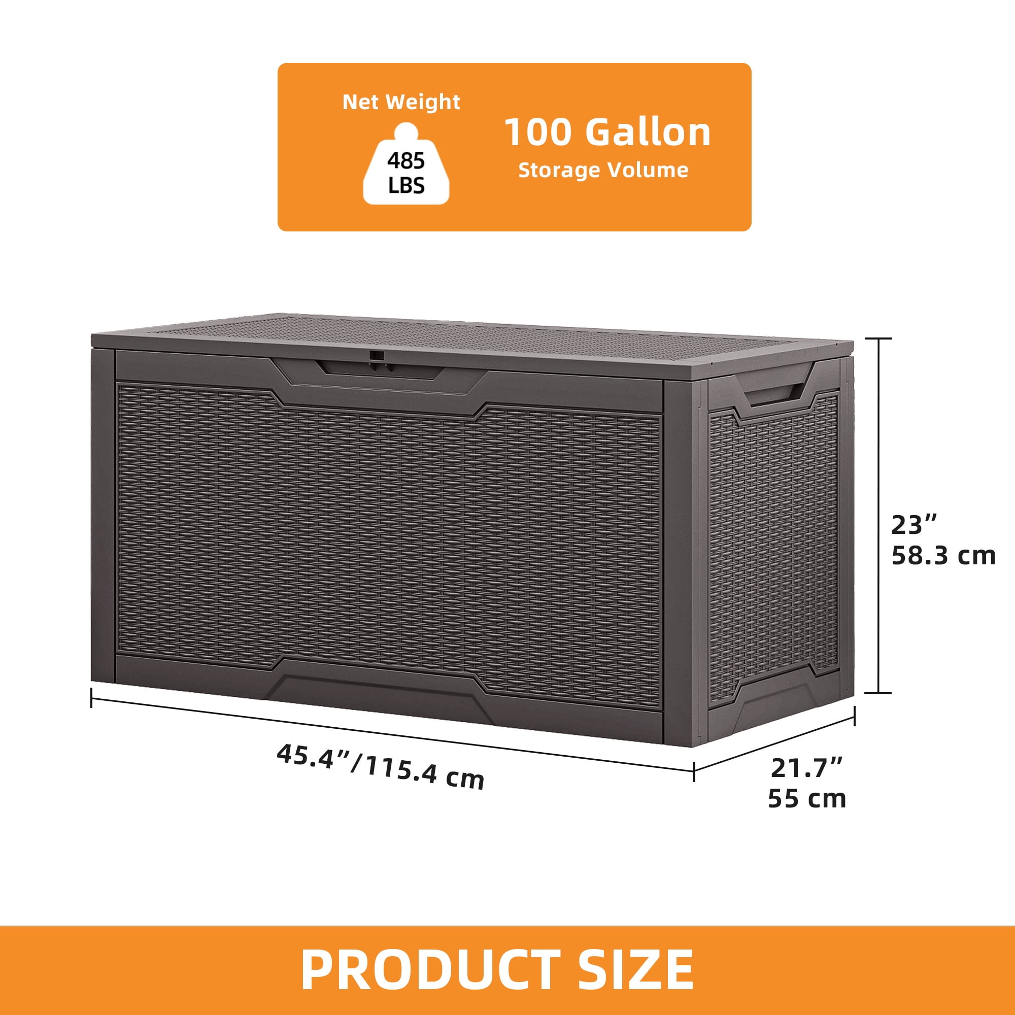 Uforic 100 Gallon Resin Deck Box, Weather Resistant Lockable Outdoor Storage Box for Patio Supplies and Daily Essentials, Dark Brown