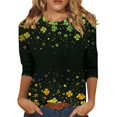thumbnail image 2 of St Patricks Day Tops T-Shirt Blouse for Womens 3/4 Length Sleeve Round Neck Shamrock Printed Graphic Tees Trendy St Patricks Day Themed T-Shirts, 2 of 6