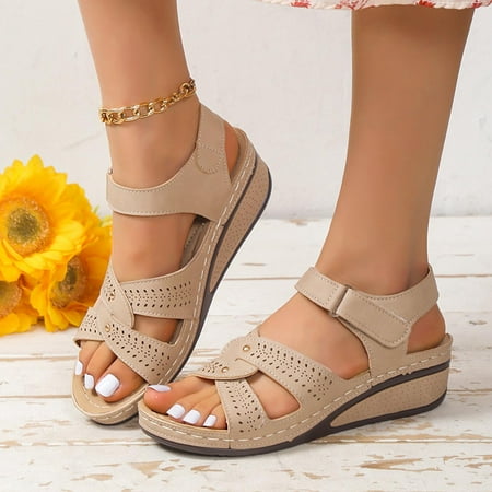 

Hvyesh Platform Sandals for Women Casual Summer Arch-support Sandals Shoes Ladies Beach Orthopedic Sandals Summer Non-Slip Causal Sandals Size 9.5