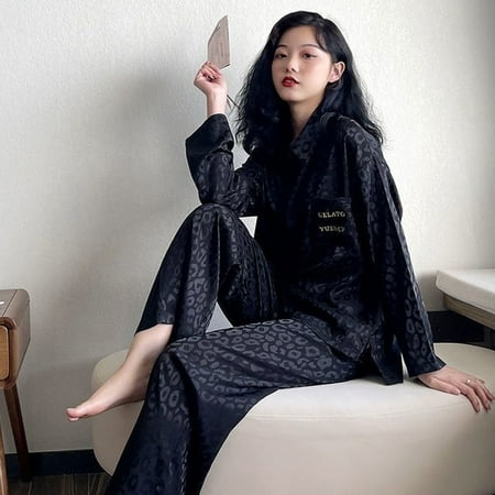 

CoCopeaunt Leopard Womens Pajamas Spring Sleepwear Female Set Woman 2 Piece Pijama Long Sleeve Pyjamas Loungwear Black Nightwear