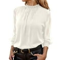 thumbnail image 3 of CAIXIA Womens Chiffon Blouse Long Sleeve High Neck Sheer Mesh Elegant Work Office Dressy Top with Smocked Cuffs Business, 3 of 5