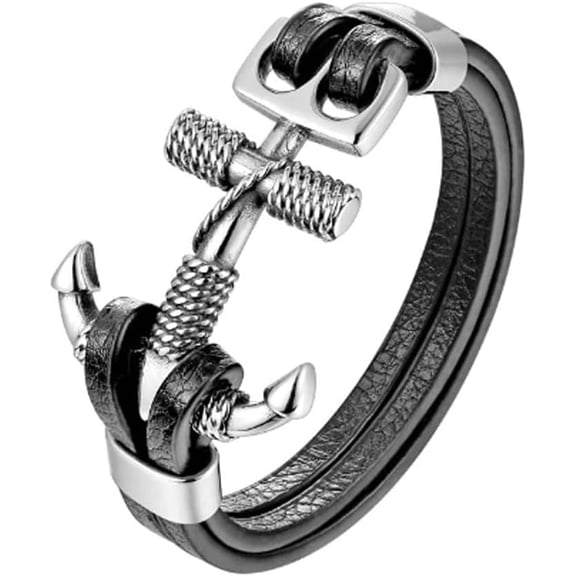 Terandius Double-Layer Black Leather Stylish Men's Bracelet, Men's Jewelry Gift