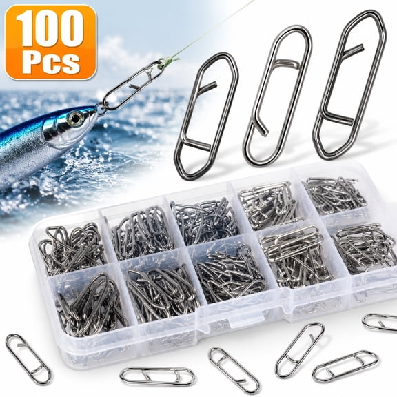 Deally 100 Pcs Fishing Power Clips, Stainless Steel Fishing Speed Clips Quick Change Lure Snaps for Freshwater and Saltwater Tackle