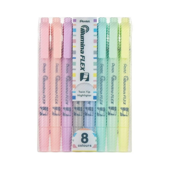 Pentel Illumina Flex Twin Tip Highlighter, 8 Asst. Colors, 8-Pk Box
