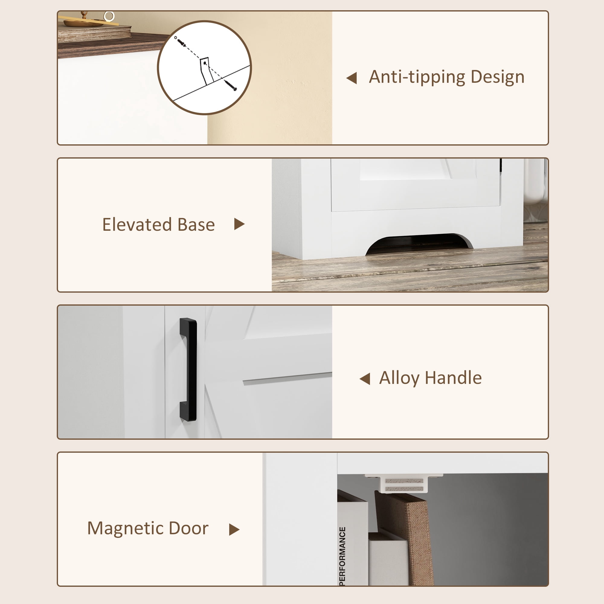 HOMCOM Farmhouse Storage Cabinet with Adjustable Shelf, Single Barn Door Accent Cabinet for Living Room, Floor Pantry Cabinet, White
