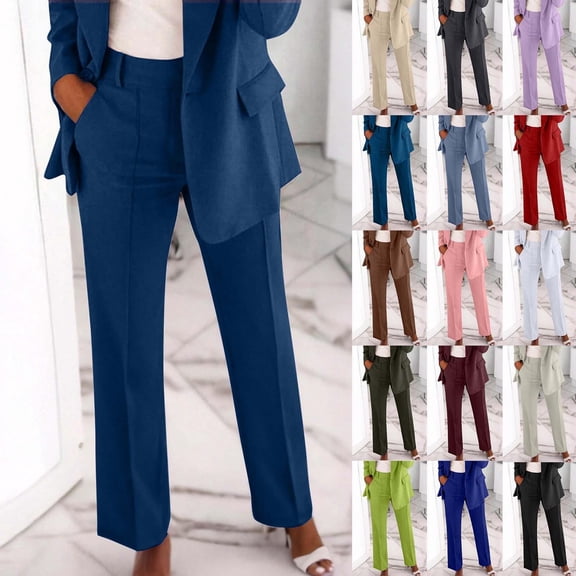 ZyeKqe Womens Dress Pants Plus Size High Waist Straight Leg Office Business Flowy Solid Color Lounge Work Pants