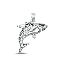 Sterling Silver Oxidized Filigree Shark Ocean Pendant .925 Surfer Charm Jewelry Female Unisex