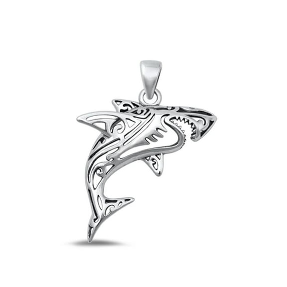 Sterling Silver Oxidized Filigree Shark Ocean Pendant .925 Surfer Charm Jewelry Female Unisex