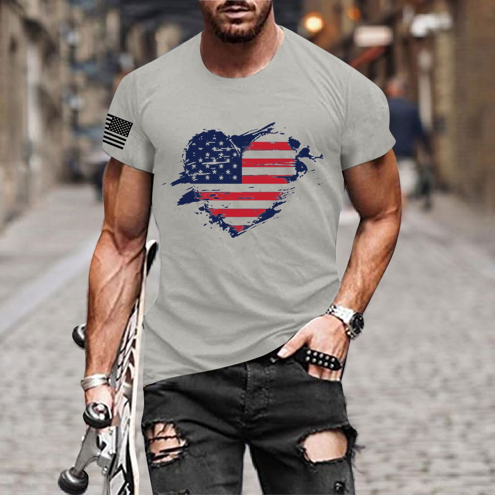 JHLZHS T Shirts for Men with Pocket Work Mens Summer Independence Day  Fashion Casual Printed T Shirt Short Sleeve Black T Shirts for Men Pack V  Neck ...